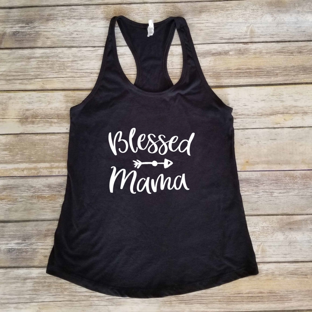 Blessed Mama - womens black fitted racerback tank